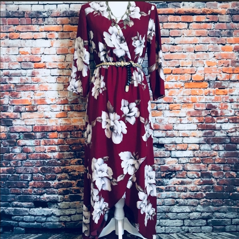 Asymmetrical High Low Floral Maxi Dress